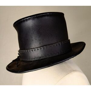 Handmade Leather Top Hat Black Gothic Steampunk Deadman Biker USA S-M 21"